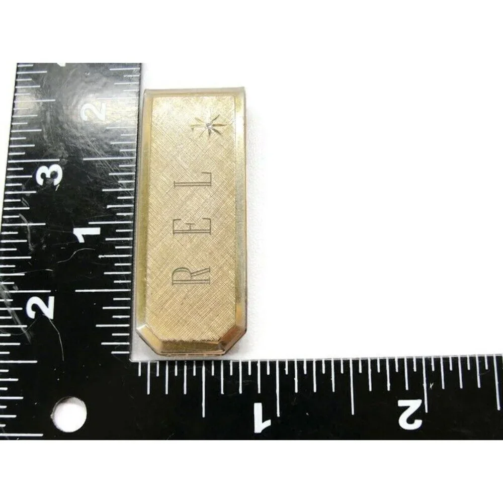 Engraved REL Money Clip Gold Tone Diamond Wallet Credit Card Cash